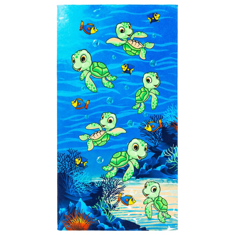 Softerry - Happy Little Turtles Beach Towel 28 x 51 inches (70 x 130cm) 100% Cotton Soft and Absorbent (1 Towel, Little Turtles) - Image 2